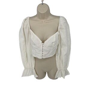 Urban Outfitters Womens NWT Peasant Linen Crop Corset Top Long Sleeve Medium
